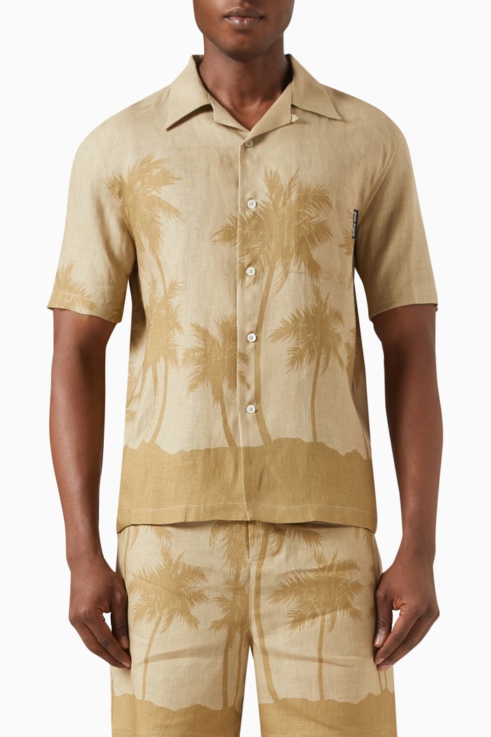 

All-over Palms Bowling Shirt in Cotton, Neutral