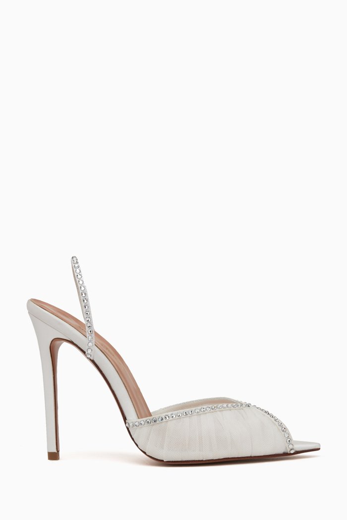 

Katy 105 Crystal Mule Sandals in Tulle, White