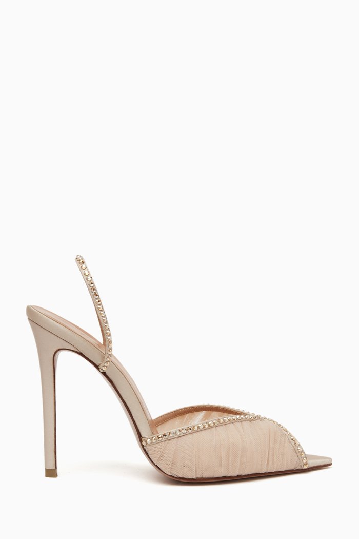 

Katy 105 Crystal Slingback Sandals in Tulle, Neutral