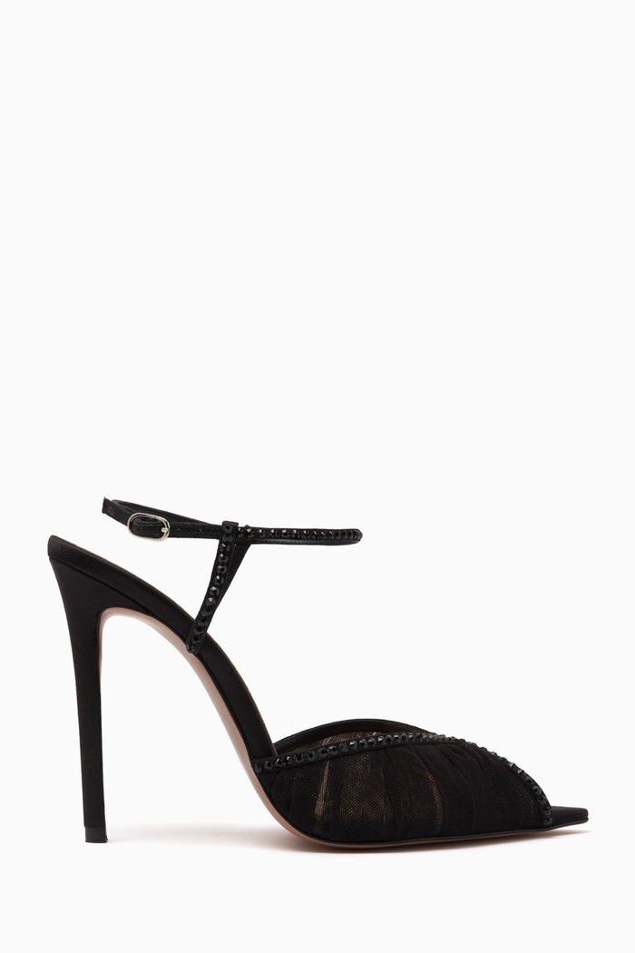 

Katy 105 Crystal Sandals in Tulle, Black