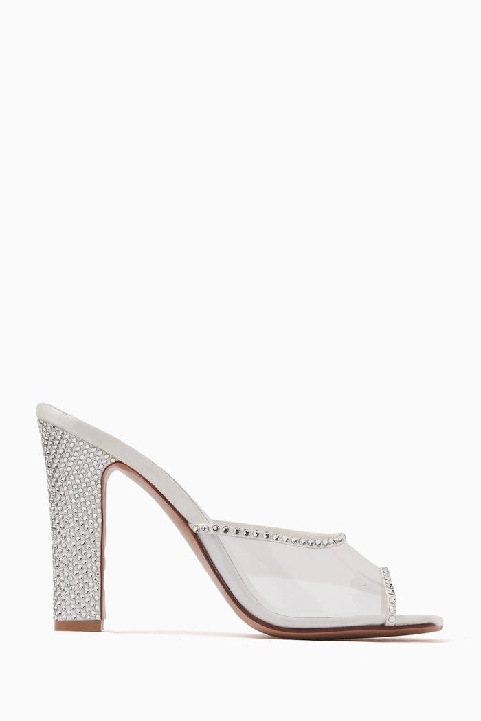 

Gloria 105 Crystal Mule Sandals in Satin & PVC, White