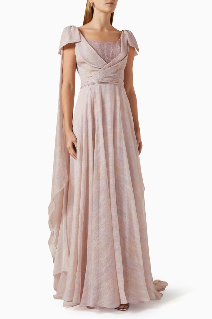 

Draped Bead-embellished Maxi Dress in Chiffon & Tulle, Pink