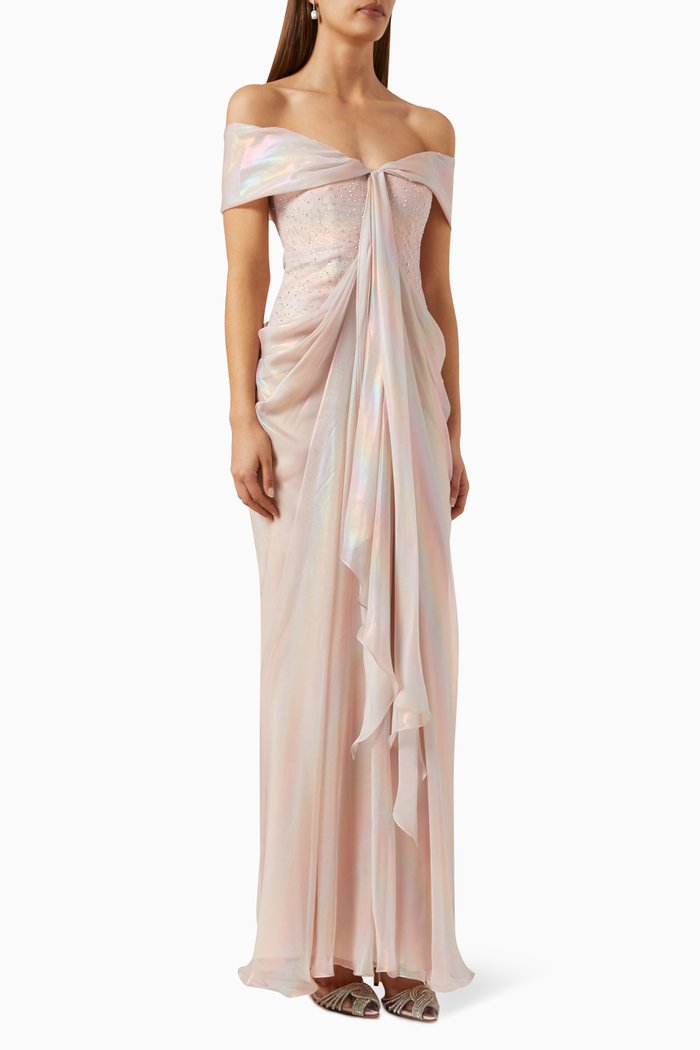 

Off-shoulder Gown in Chiffon, Pink