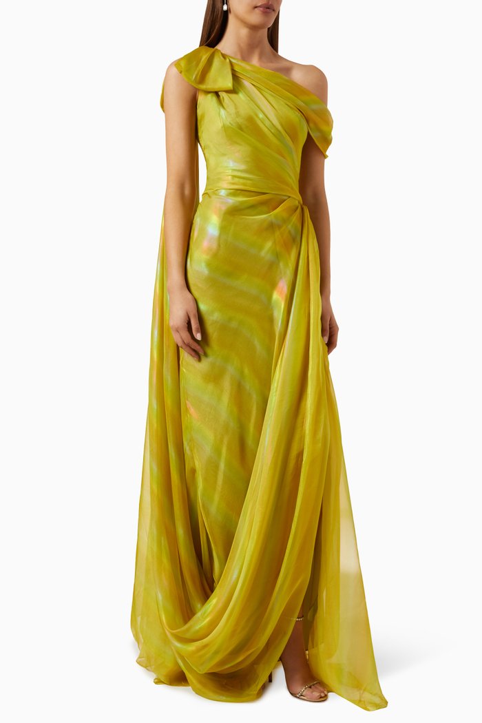 

Asymmetric Draped Gown in Chiffon, Green