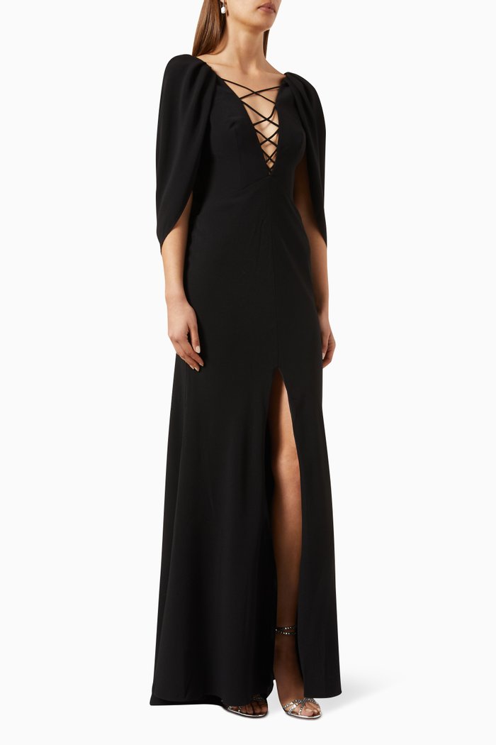 

Lace-Up Gown in Crepe, Black