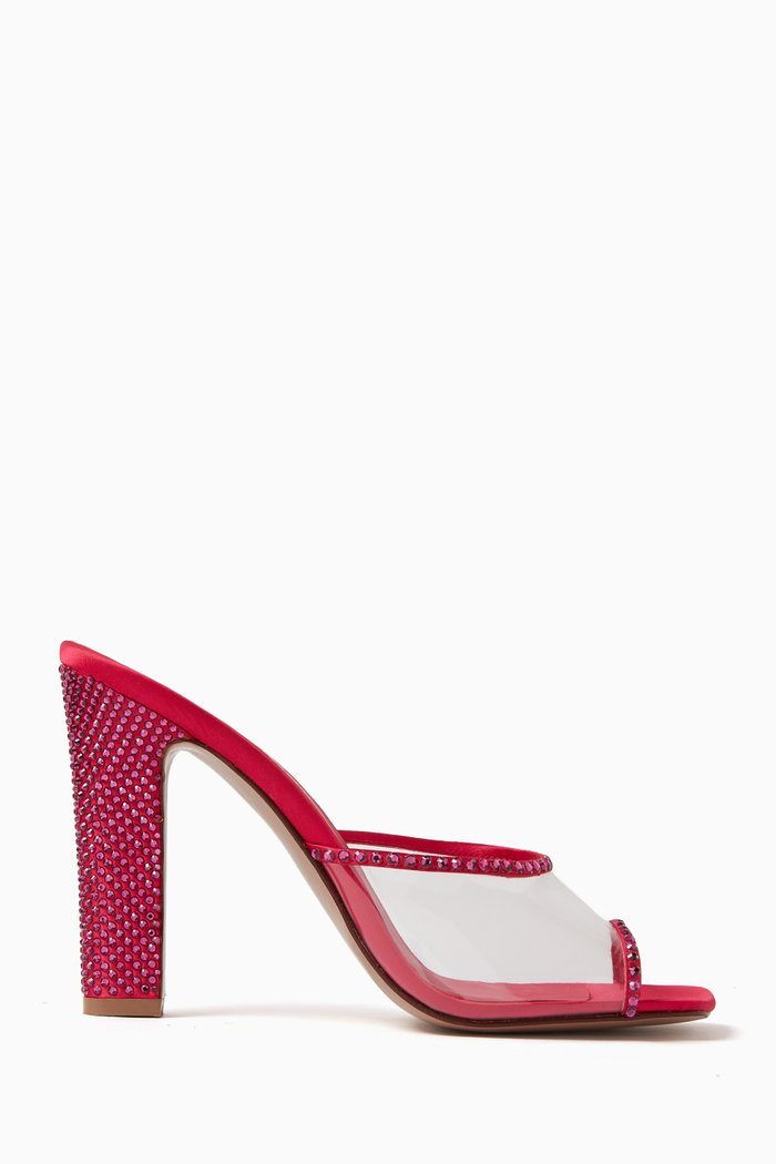 

Gloria 105 Crystal Mule Sandals in Satin & PVC, Pink