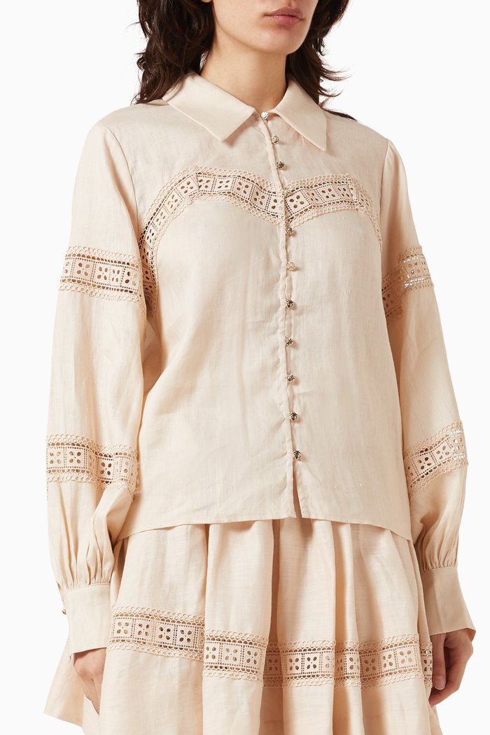 Carrie Trim Shirt in Linen, Neutral