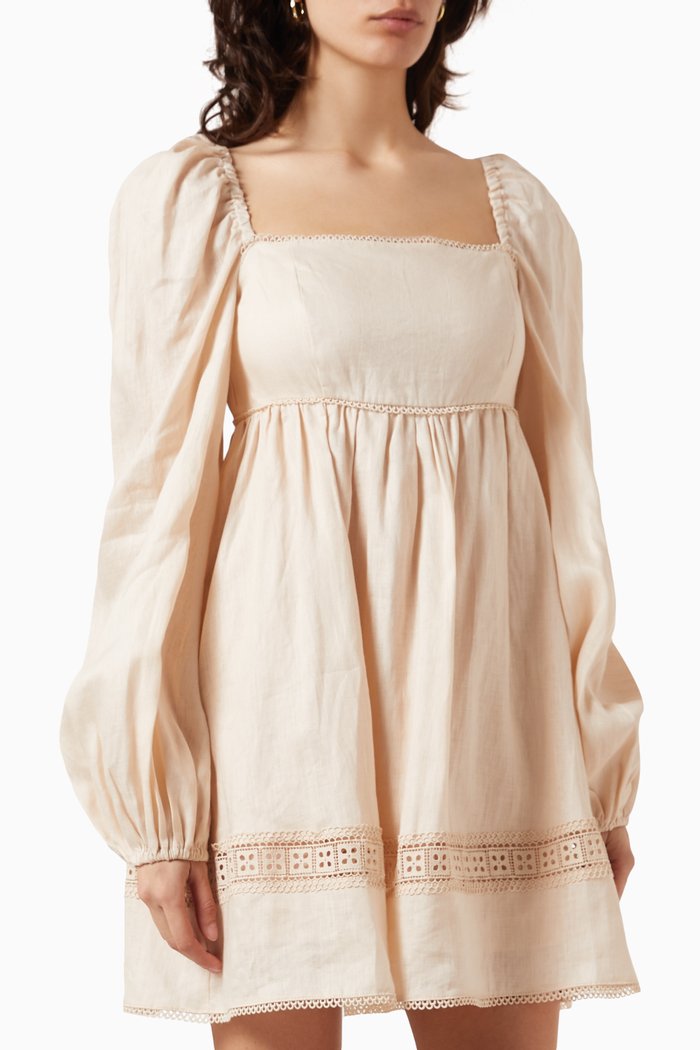 Carrie Mini Dress in Linen, Neutral