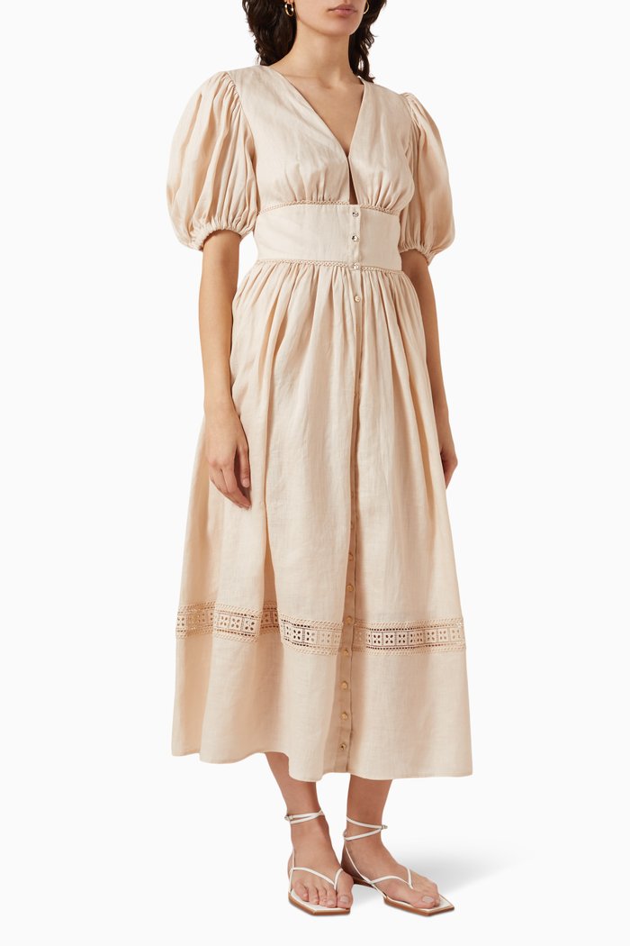 

Carrie Midi Dress in Linen, Neutral