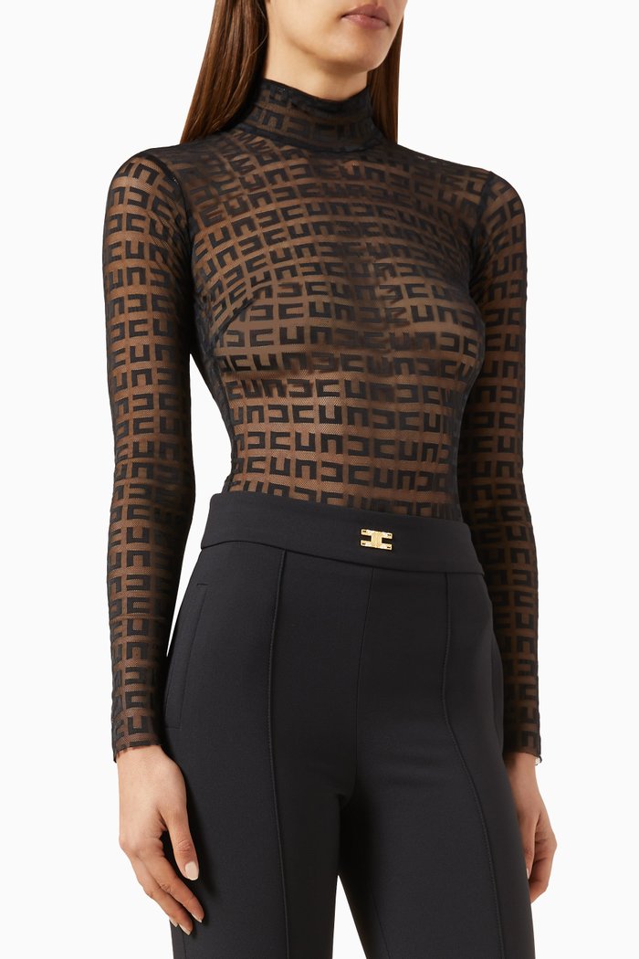 

Logo Bodysuit in Mesh, Black