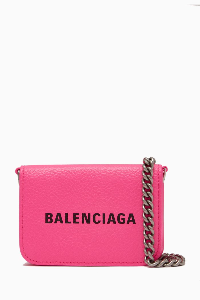 

Cash Mini Coin & Card Holder in Grainy Calf Leather, Pink
