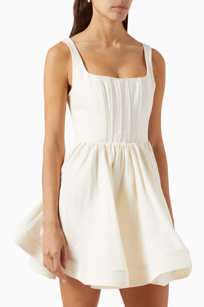 

Irene Mini Dress in Linen, White