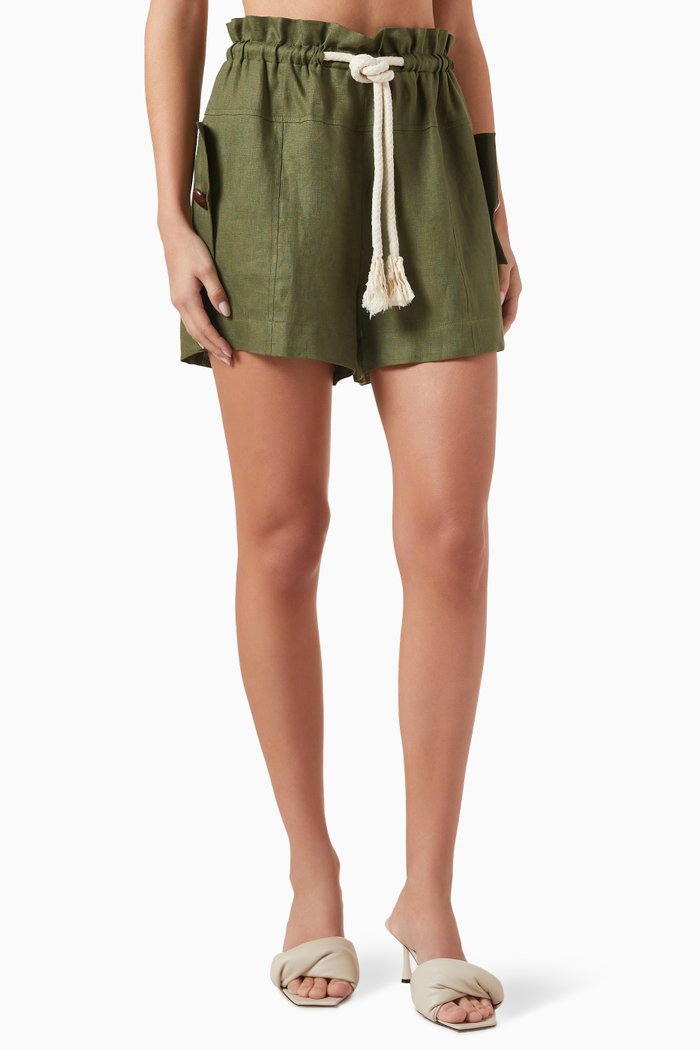 

Asia Paperbag Shorts in Linen, Green