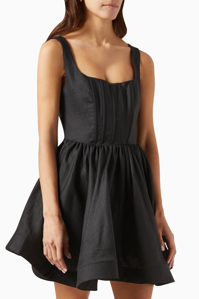 

Irene Mini Dress in Linen, Black