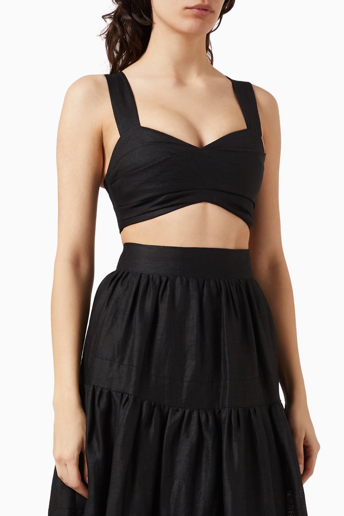 

Leighton Cropped Blouse in Linen, Black