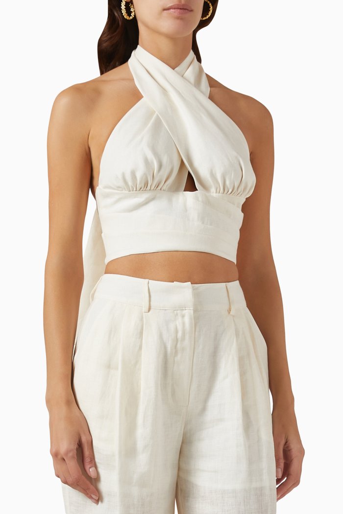 

Janet Halter Crop Top in Linen, White