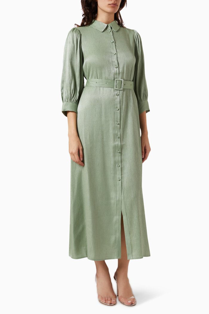 

Florenta Shirt Dress in Satin, Green