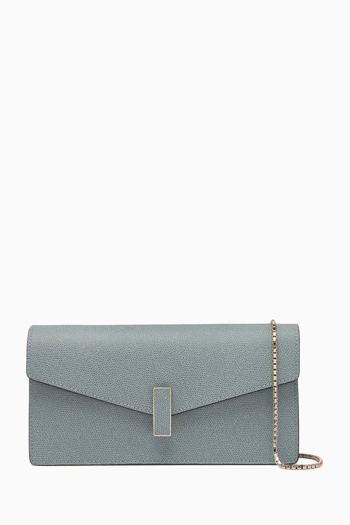Iside Clutch Bag in Millepunte Calfskin Leather, Blue
