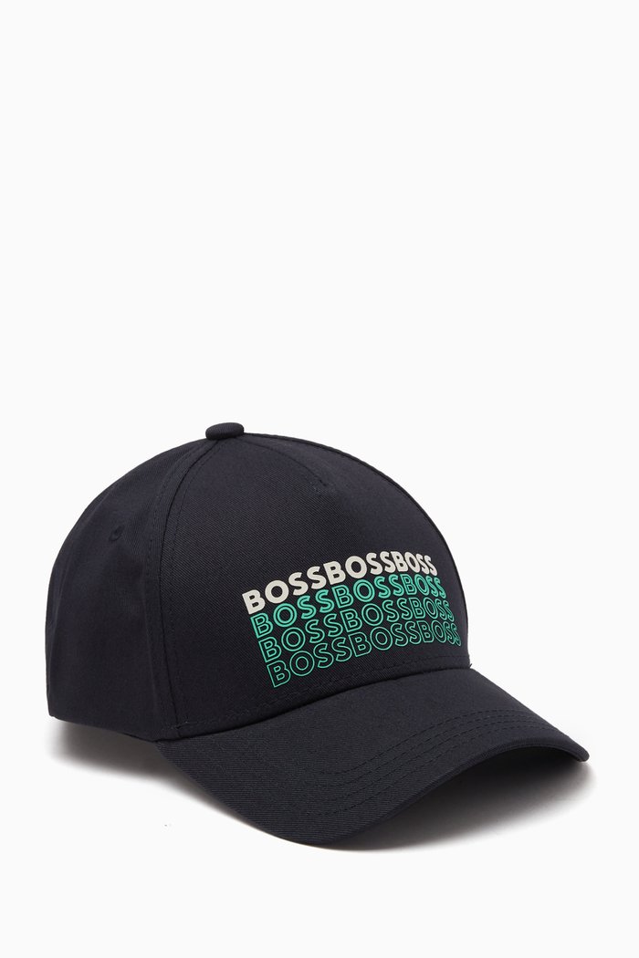 

Repeat Logo Print Baseball Cap in Cotton, Blue