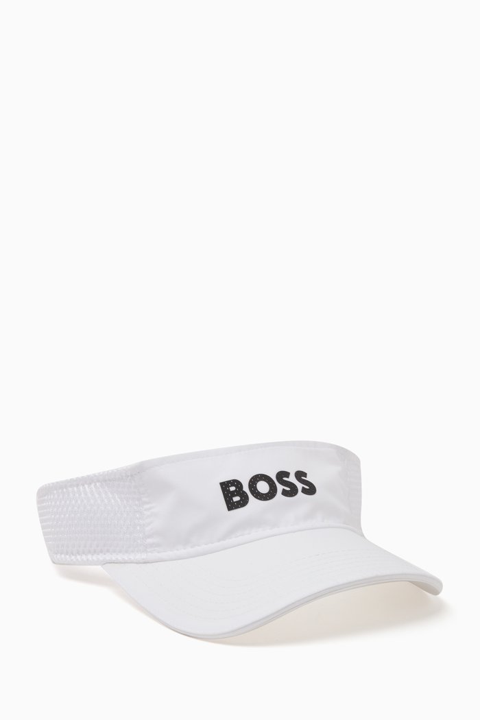 

Contrast Logo Print Visor in Cotton Mesh, White
