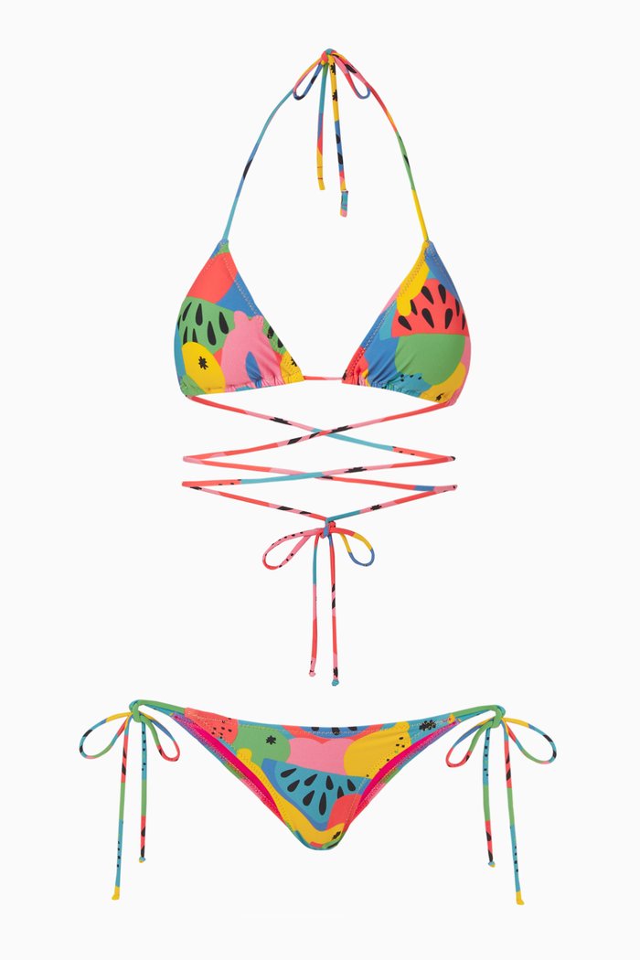 

Miami Printed String Bikini Set in Econyl, Multicolour