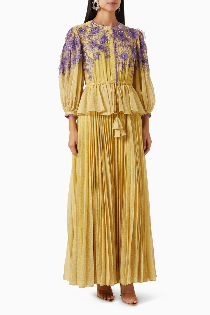 

Zephyr Peplum Midi Dress in Chiffon, Yellow