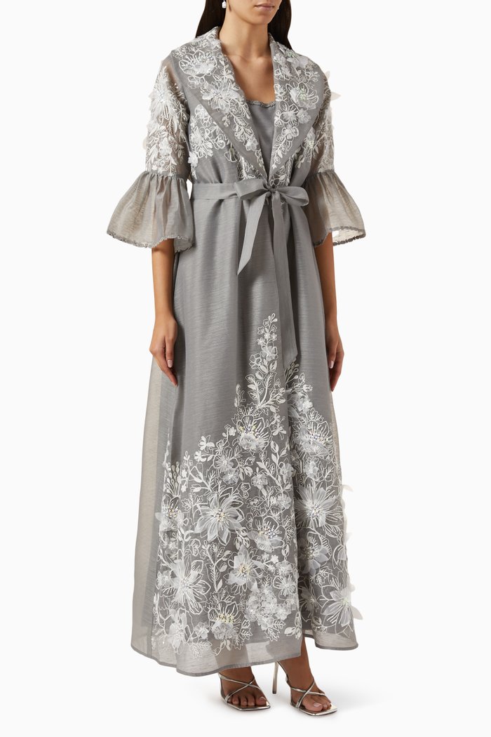 

Zephyr Embroidered Cape and Dress Set in Organza, Grey