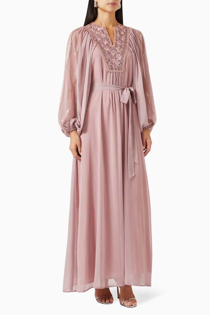 

Aureo Embroidered Puff-sleeved Maxi Dress in Chiffon, Pink