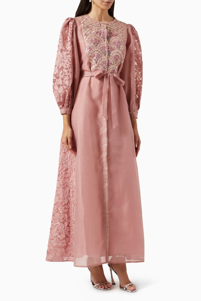 

Aureo Embellished Maxi Dress in Organza, Pink