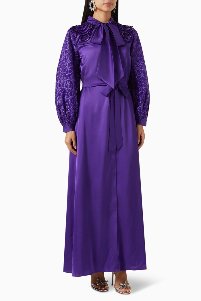 

Zoya Tie-neck Kaftan in Satin, Purple