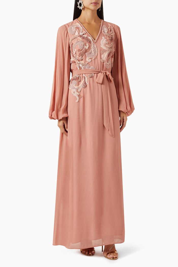 

Reniza Embroidered Kaftan in Chiffon, Pink