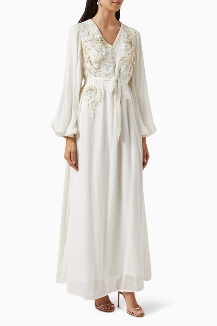 

Reniza Embroidered Kaftan in Chiffon, White