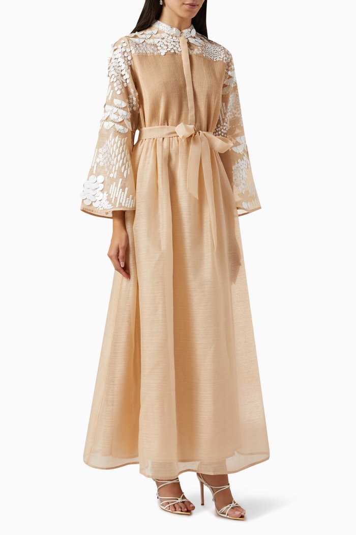 

Museo Embroidered Kaftan in Chiffon, Neutral