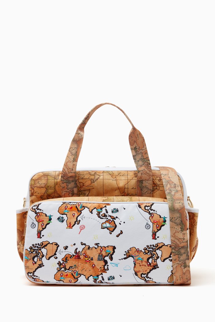

World Map Print Changing Bag in Smooth Canvas, White