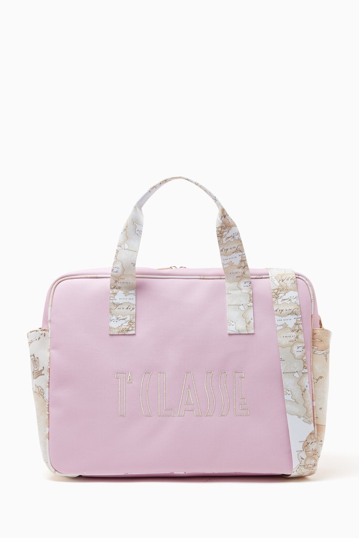 

Contrast Print Changing Bag in Canvas, Pink