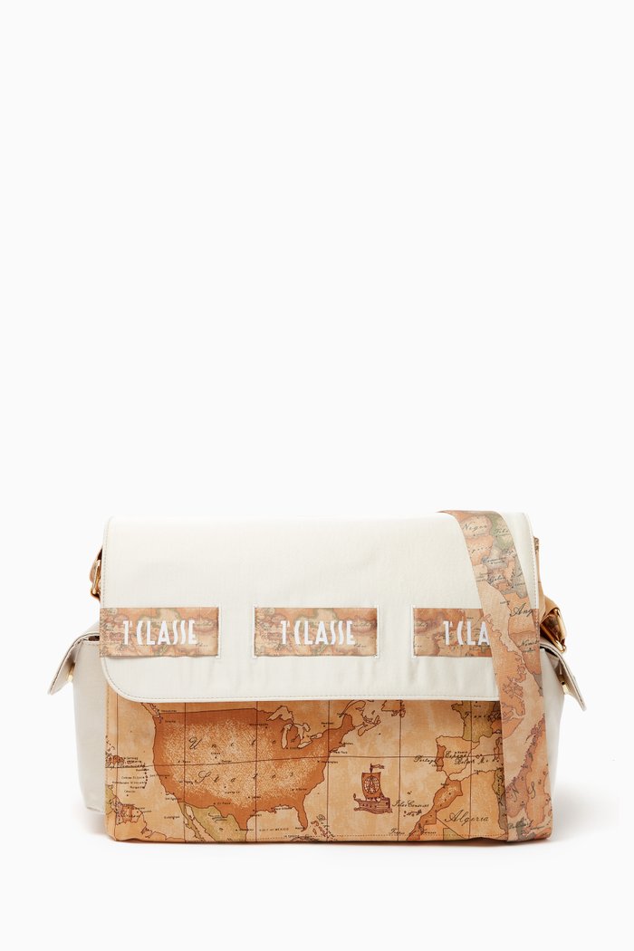 

World Map Print Changing Bag in Canvas, White