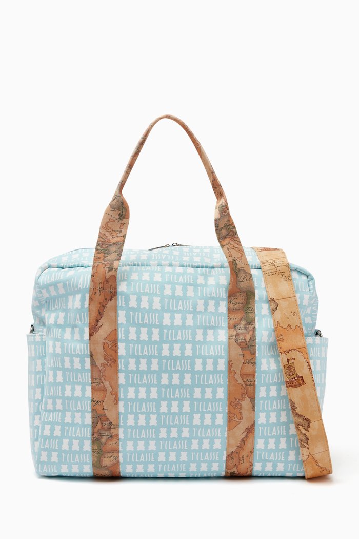All-over Logo Print Changing Bag in Canvas, Blue