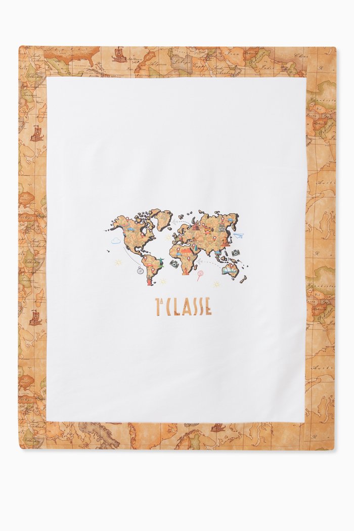 

World Map Baby Blanket in Cotton, White