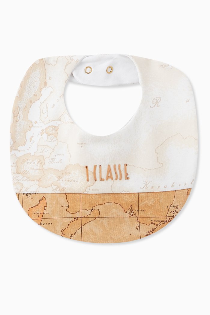 

Contrast World Map Print Bib in Cotton, Neutral