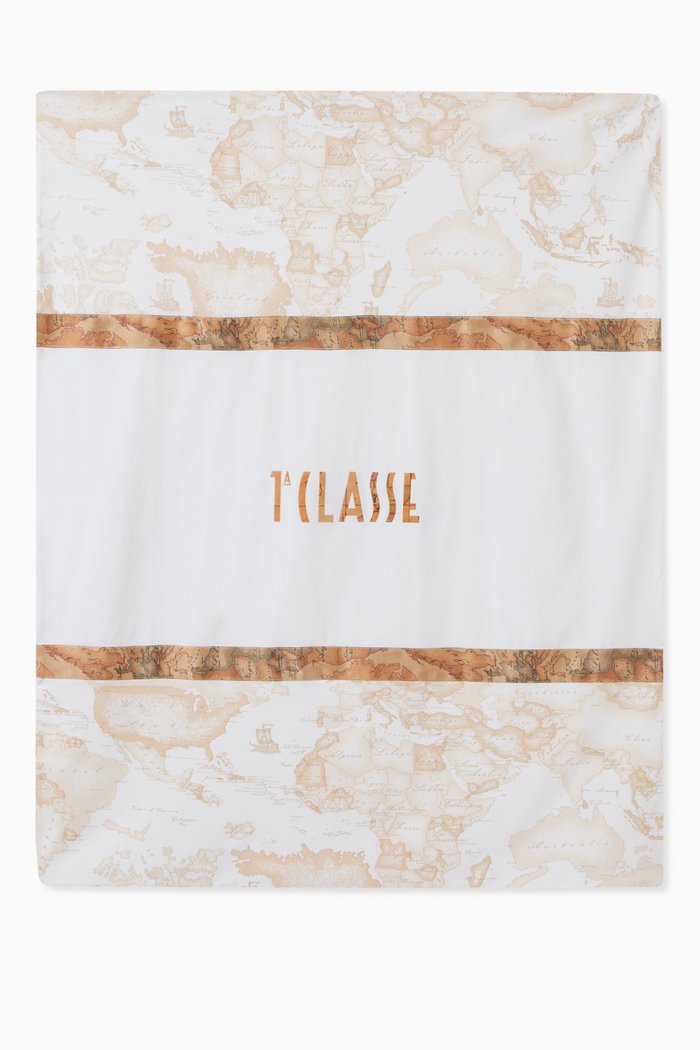 

Logo & World Map Print Blanket in Cotton, Neutral