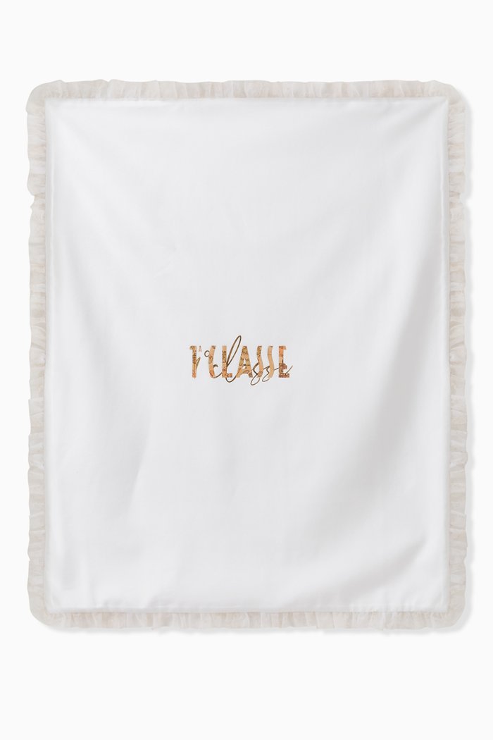 Frayed Hem Blanket in Cotton, White