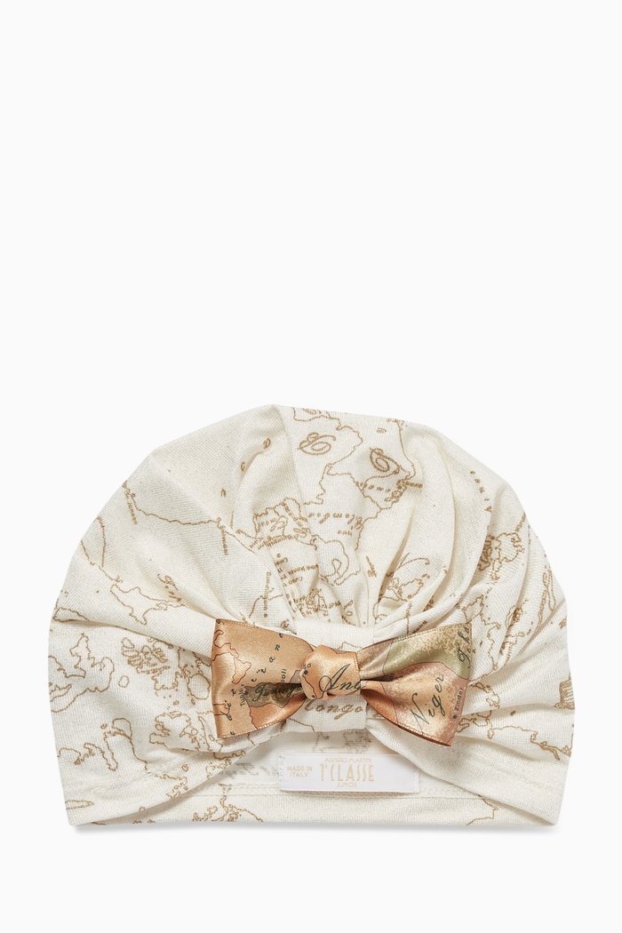 Bow World Map Print Cap in Cotton, Neutral
