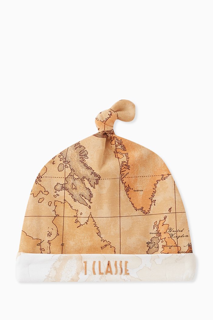 

World Map Print Cap in Cotton, Neutral
