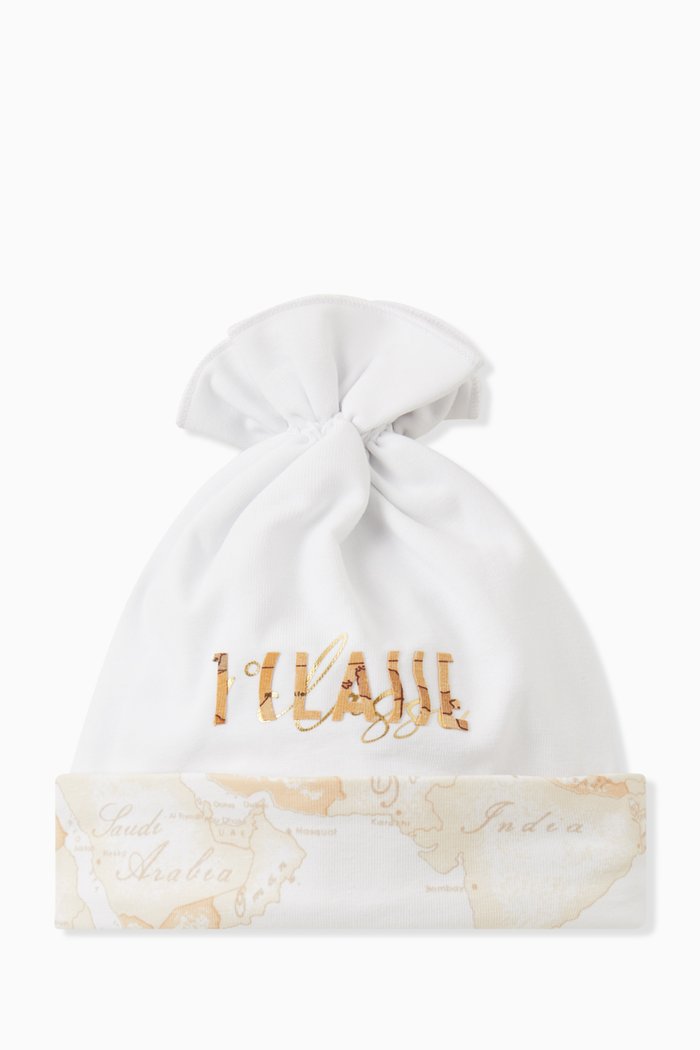 

Faded World Map Print Cap in Cotton, White