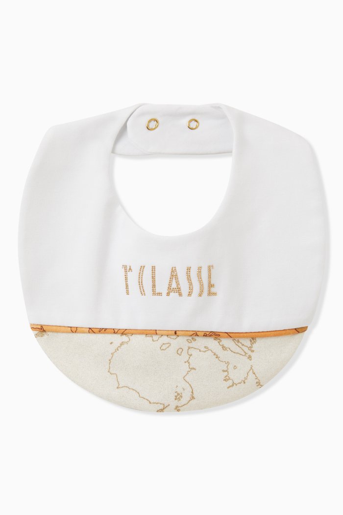 

World Map Hem Print Bib in Cotton, Neutral