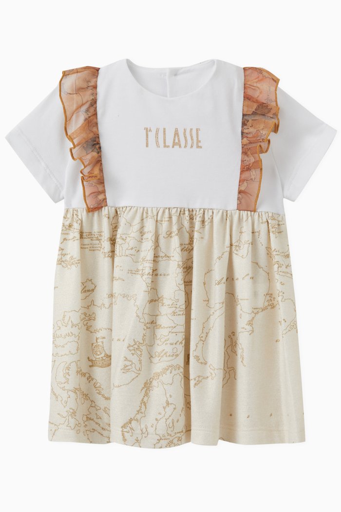 

Geo Map Print Dress & Bloomers in Stretch Cotton, Neutral