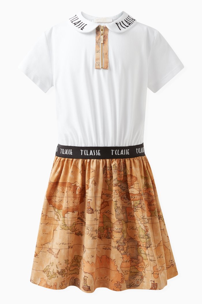

Geo Map Dress in Cotton Stretch, White