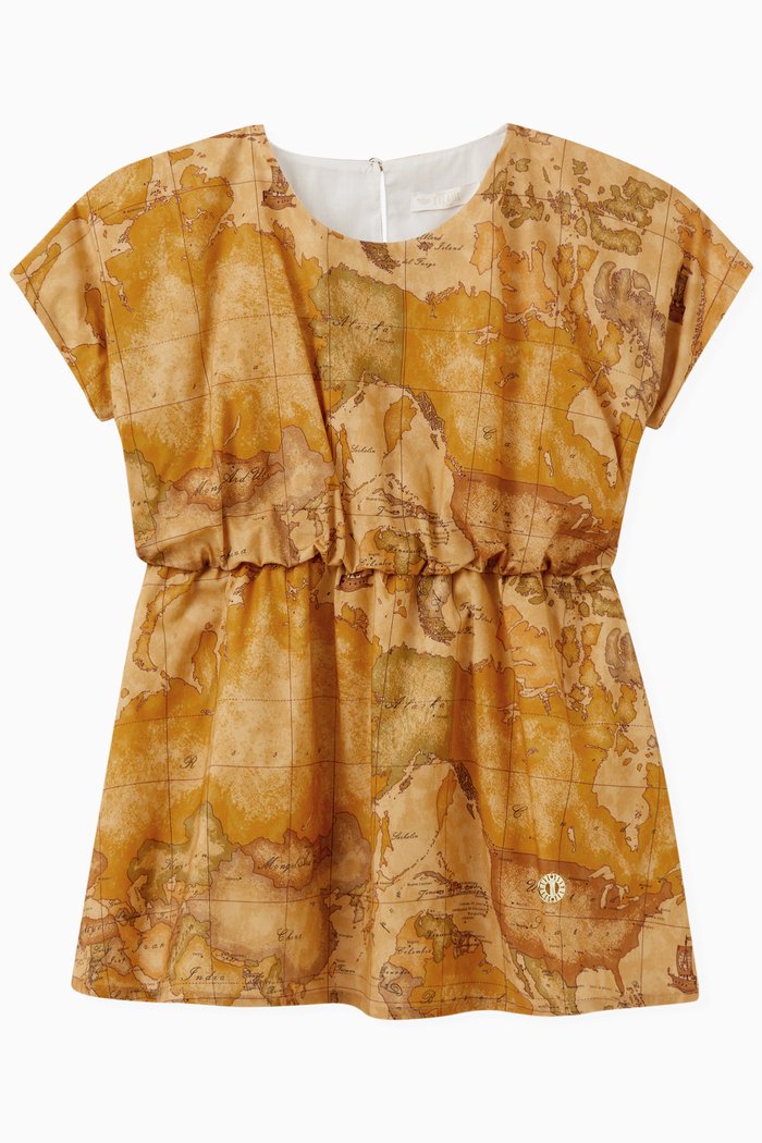 Geo Map Dress in Cotton, Orange