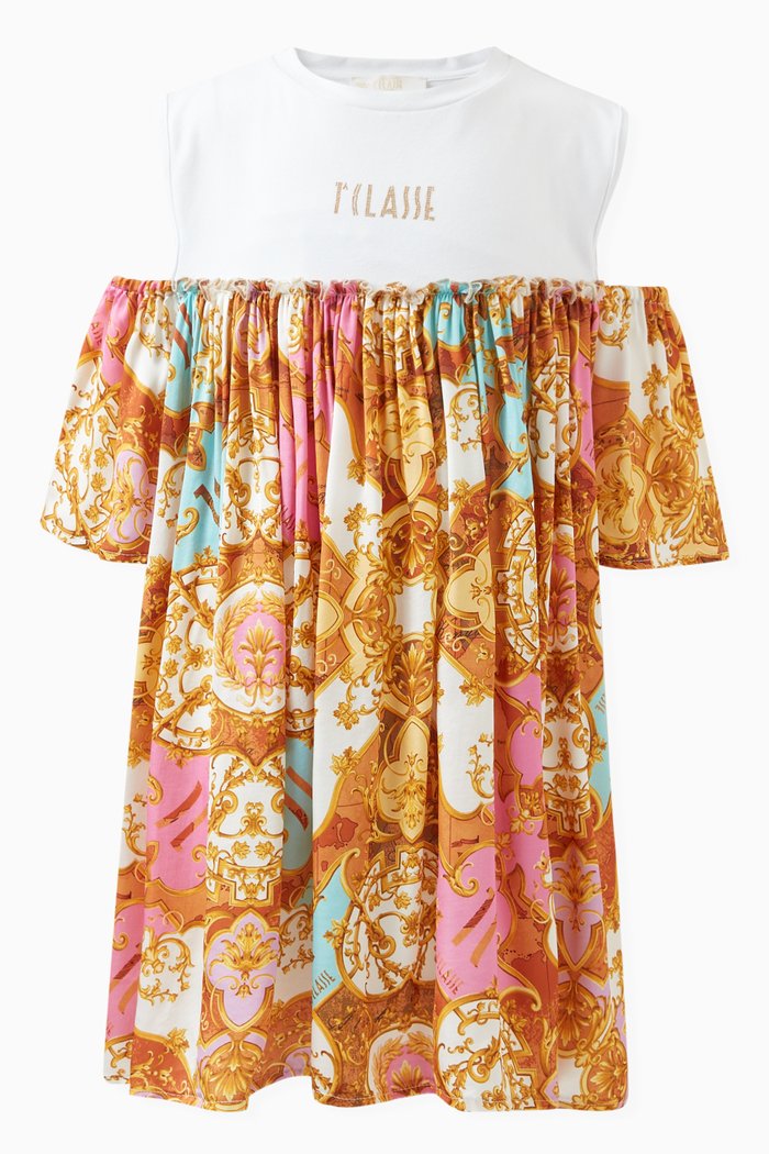 Arabic Print Dress in Viscose, Orange