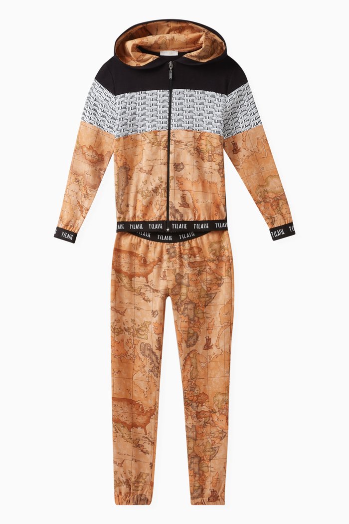

World Map Print Hoodie and Sweatpants, Set of Two, Orange